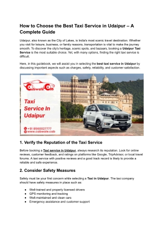 How to Choose the Best Taxi Service in Udaipur – A Complete Guide