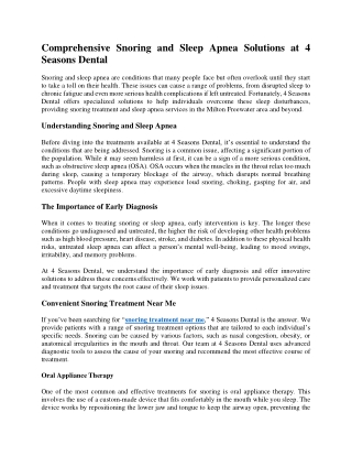Comprehensive Snoring and Sleep Apnea Solutions at 4 Seasons Dental