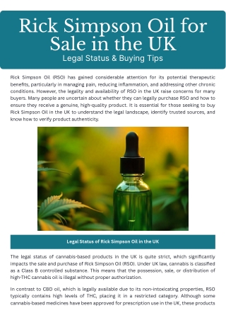 Rick Simpson Oil for Sale in the UK | Legal Status & Buying Tips