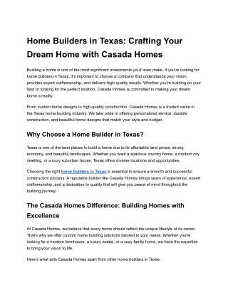 Home Builders in Texas: Crafting Your Dream Home with Casada Homes