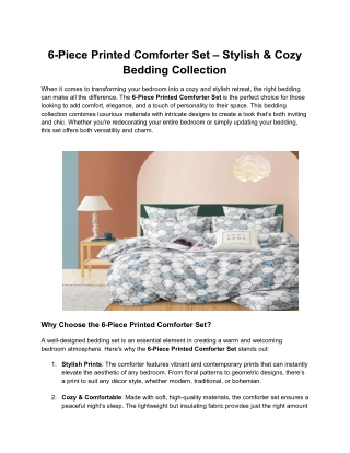 6-Piece Printed Comforter Set – Stylish & Cozy Bedding Collection