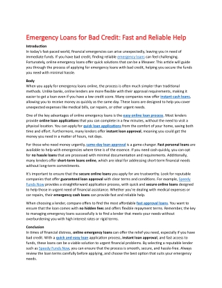 Emergency Loans for Bad Credit Fast and Reliable Help