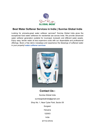 Best Water Softener Services in India _ Sunrise Global India