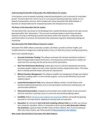 Understanding the Benefits of Generation Plan MLM Software for Leaders