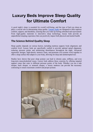 Luxury Beds Improve Sleep Quality for Ultimate Comfort