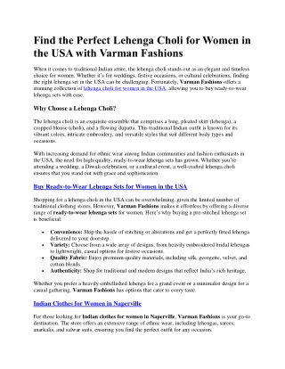 Find the Perfect Lehenga Choli for Women in USA