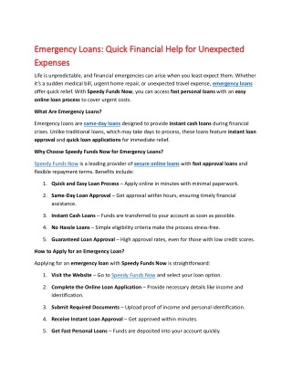 Emergency Loans Quick Financial Help for Unexpected Expenses