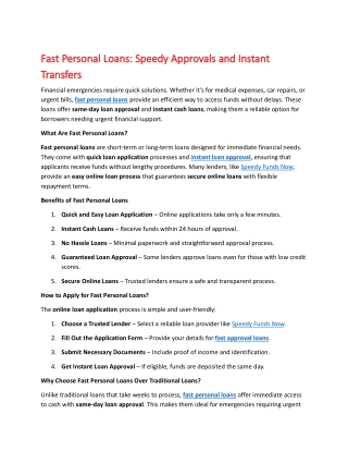 Fast Personal Loans Speedy Approvals and Instant Transfers