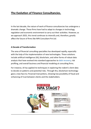 The Evolution of Finance Consultancies