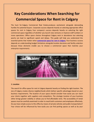 Key Considerations When Searching for Commercial Space for Rent in Calgary