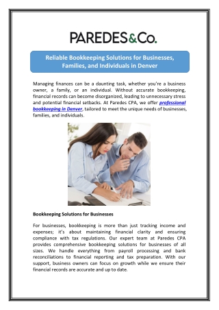 Reliable Bookkeeping Solutions for Individuals in Denver