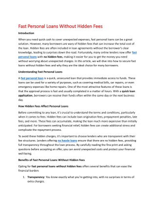 Fast Personal Loans Without Hidden Fees