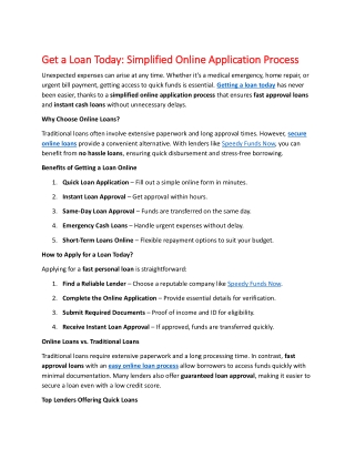 Get a Loan Today Simplified Online Application Process