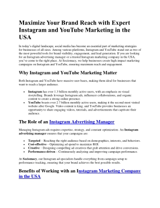 Expert Instagram and YouTube Marketing in the USA
