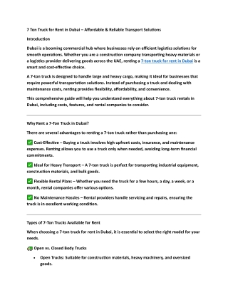 7 Ton Truck for Rent in Dubai