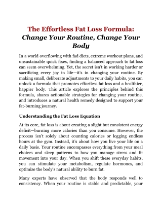 The Effortless Fat Loss Formula_ Change Your Routine, Change Your Body