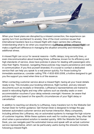 Lufthansa Airlines Missed Flight