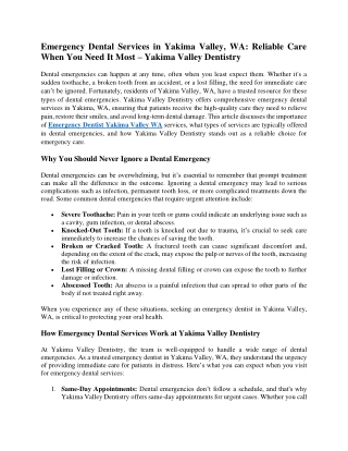 Emergency Dental Services in Yakima Valley, WA Reliable Care When You Need It Most – Yakima Valley Dentistry