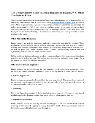 The Comprehensive Guide to Dental Implants in Yakima, WA What You Need to Know