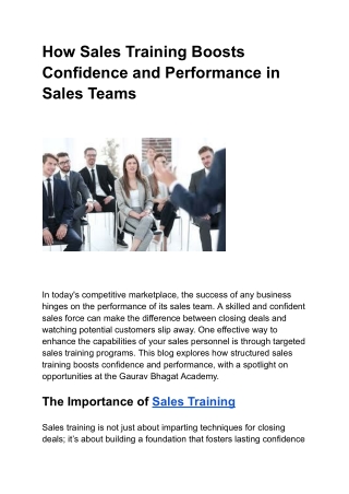 How Sales Training Boosts Confidence and Performance in Sales Teams