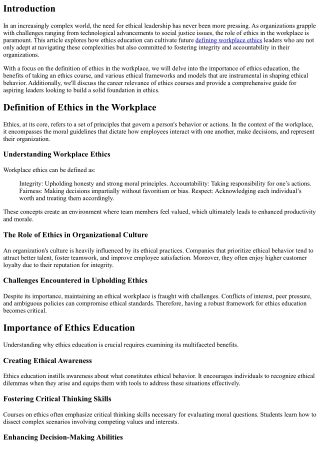 Ethics Education: Building a Foundation for Future Leaders