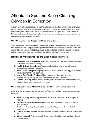 Affordable Spa and Salon Cleaning Services in Edmonton