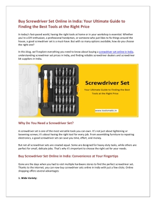 Buy Screwdriver Set Online in India: Your Ultimate Guide to Finding the Best Too