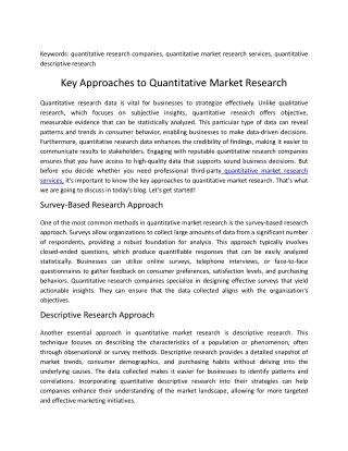Key Approaches to Quantitative Market Research