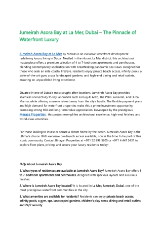 Jumeirah Asora Bay at La Mer Dubai