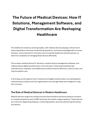 Digital Transformation in Medical Devices: IT Solutions & Management