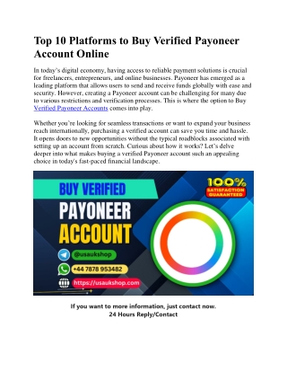 Top 10 Platforms to Buy Verified Payoneer Account Online