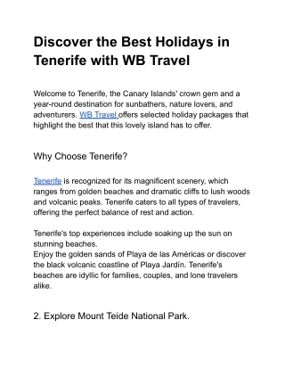 Discover the Best Holidays in Tenerife with WB Travel