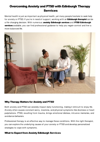 Overcoming Anxiety and PTSD with Edinburgh Therapy Services