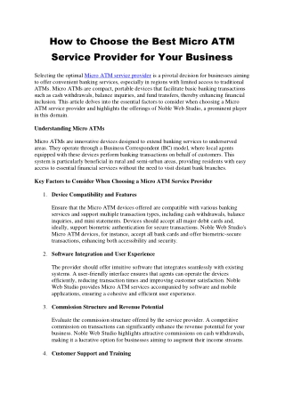 How to Choose the Best Micro ATM Service Provider for Your Business