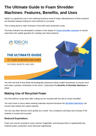 The Ultimate Guide to Foam Shredder Machines Features, Benefits, and Uses