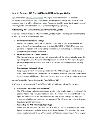 How to Connect HP Envy 6458e to WiFi