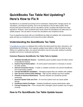 QuickBooks Tax Table Not Updating