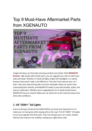 XGENAUTO’s 9 Essential Aftermarket Car Parts