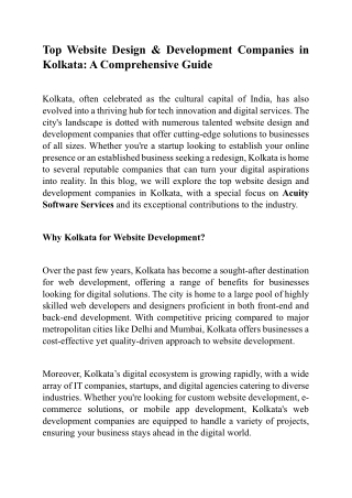 Top Website Design & Development Companies in Kolkata A Comprehensive Guide