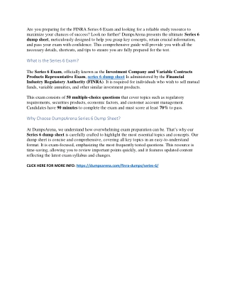 The Smartest Way to Study: DumpsArena Series 6 Dump Sheet