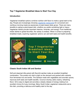 Top 7 Vegetarian Breakfast Ideas to Start Your Day