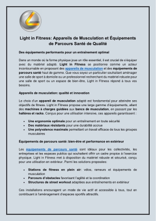 Light in Fitness Appareils de Musculation et Équipements de Parcours Santé de Qualité