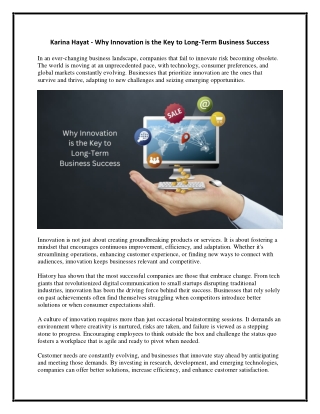 Karina Hayat - Why Innovation is the Key to Long-Term Business Success