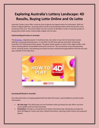 Exploring Australia's Lottery Landscape 4D Results, Buying Lotto Online and Oz Lotto
