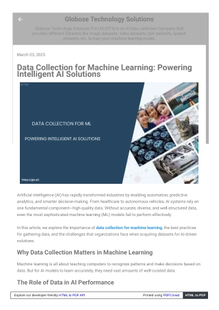 Data Collection for Machine Learning, Powering Intelligent AI Solutions