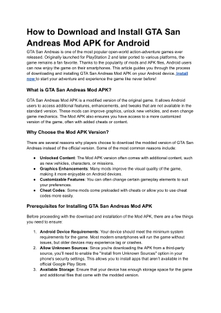 How to Download and Install GTA San Andreas Mod APK for Android