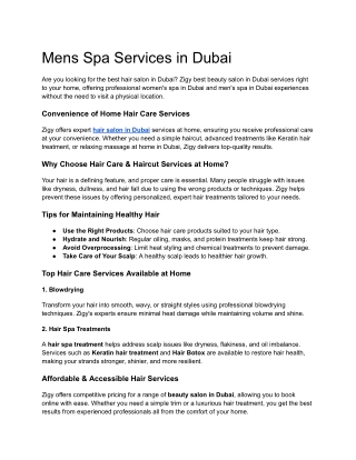 Mens Spa Services in Dubai