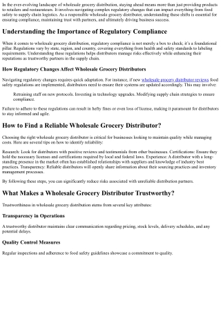 Navigating Regulatory Changes as a Responsible Wholesale Grocery Distributor