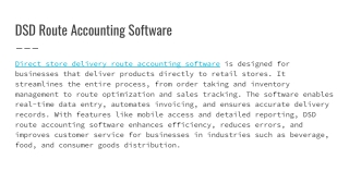 Efficient DSD Route Accounting Software