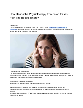 How Headache Physiotherapy Edmonton Eases Pain and Boosts Energy
